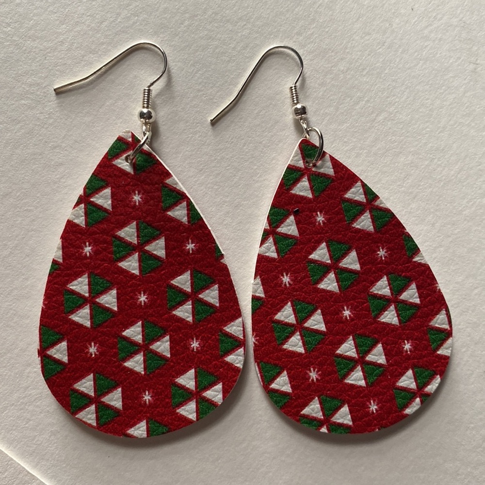 Faux Leather Christmas Holiday Earrings